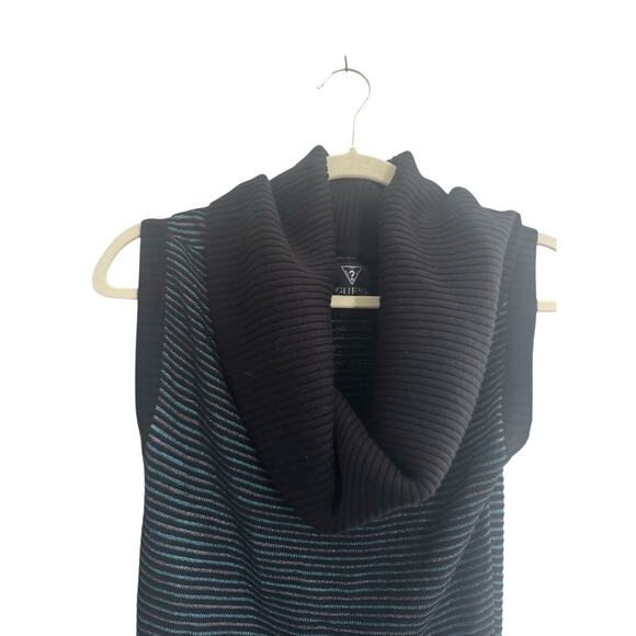GUESS Medium Cowl Neck Black Blue Sleeveless Sweater Mini Dress Tunic #5397 - Picture 2 of 11